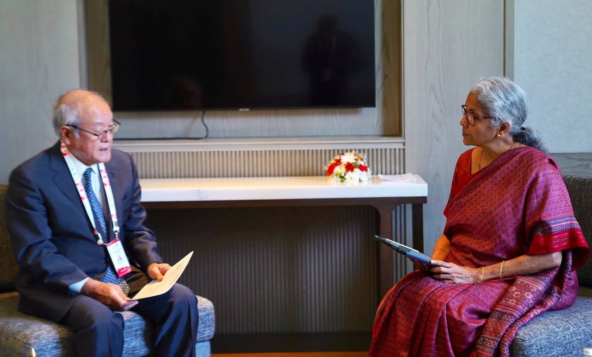 Union Finance Minister Nirmala Sitharaman with Japanese Finance Minister Mr. Shunichi Suzuki