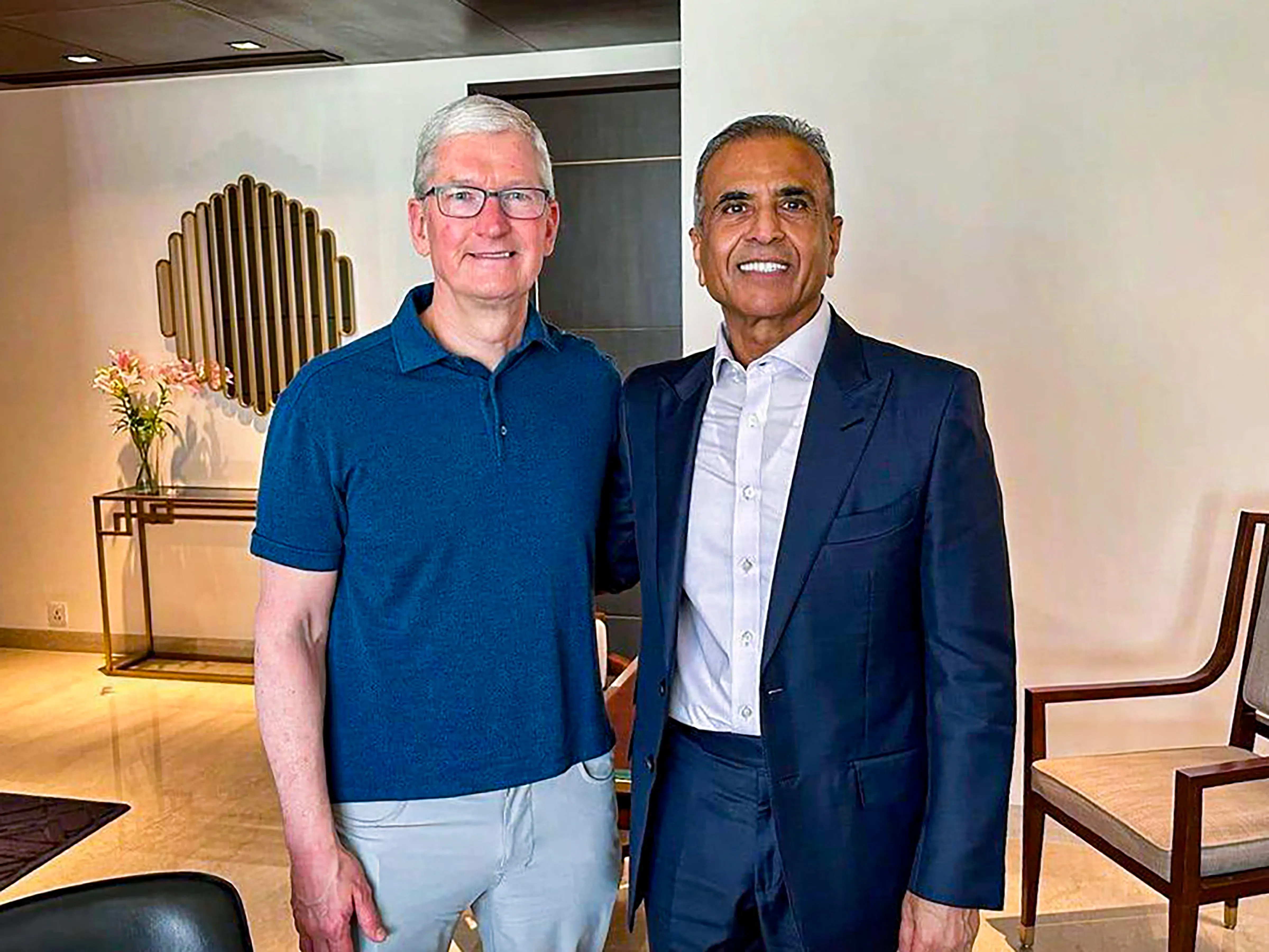 Apple CEO Tim Cook meets Bharti Enterprises Chairman Sunil Mittal