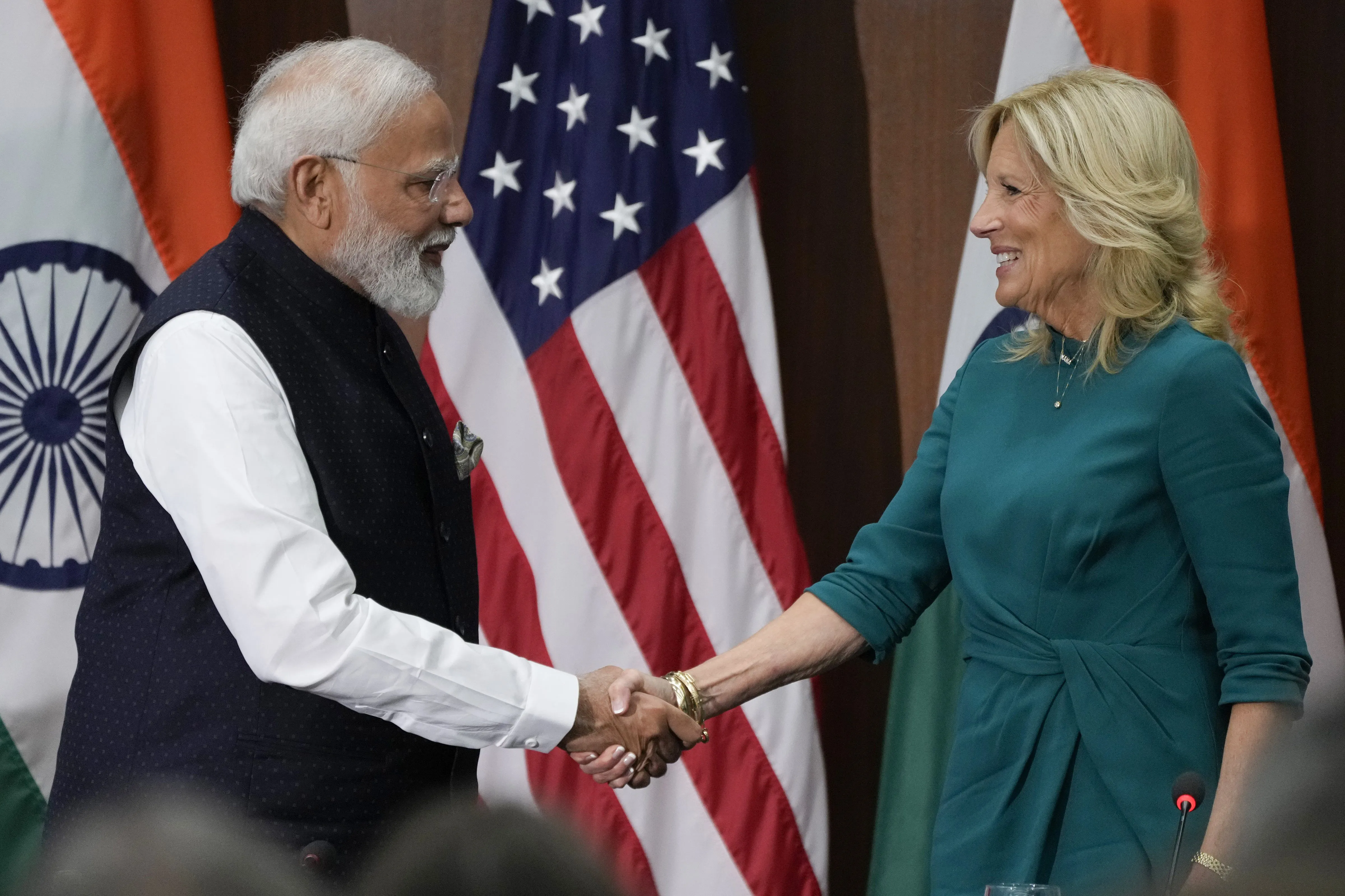 First lady Jill Biden and India's Prime Minister Narendra Modi