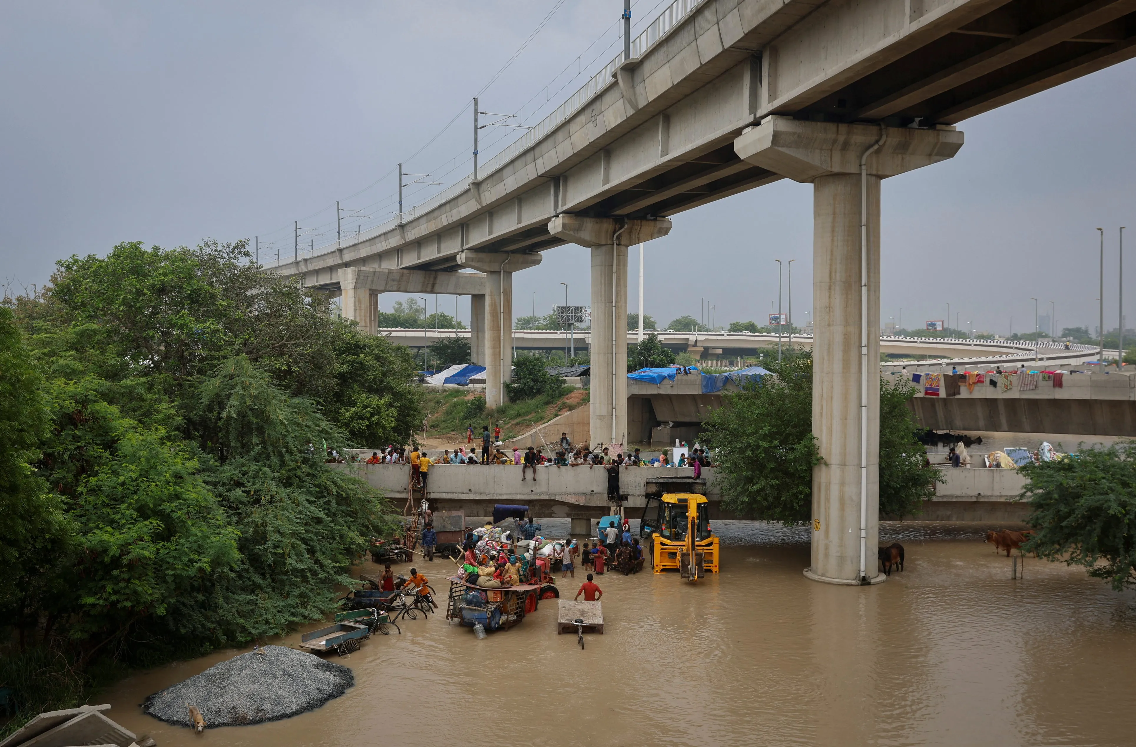 Rising water level of river Yamuna after monsoon rains in New Delhi