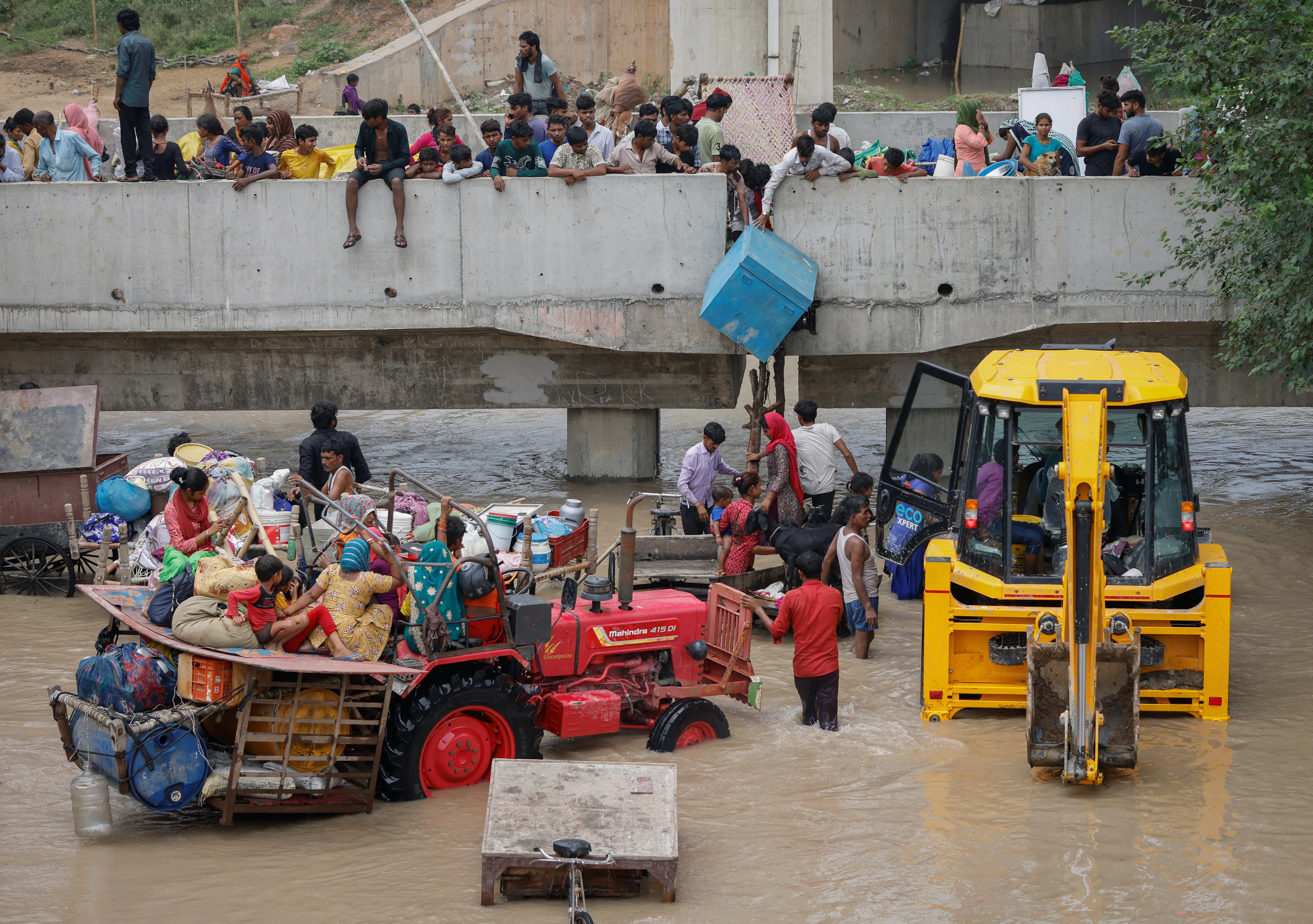 Rising water level of river Yamuna after monsoon rains in New Delhi