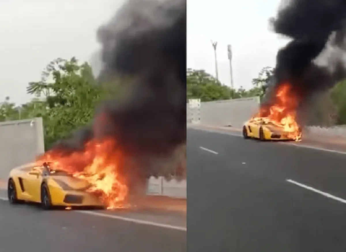 Lamborghini on fire