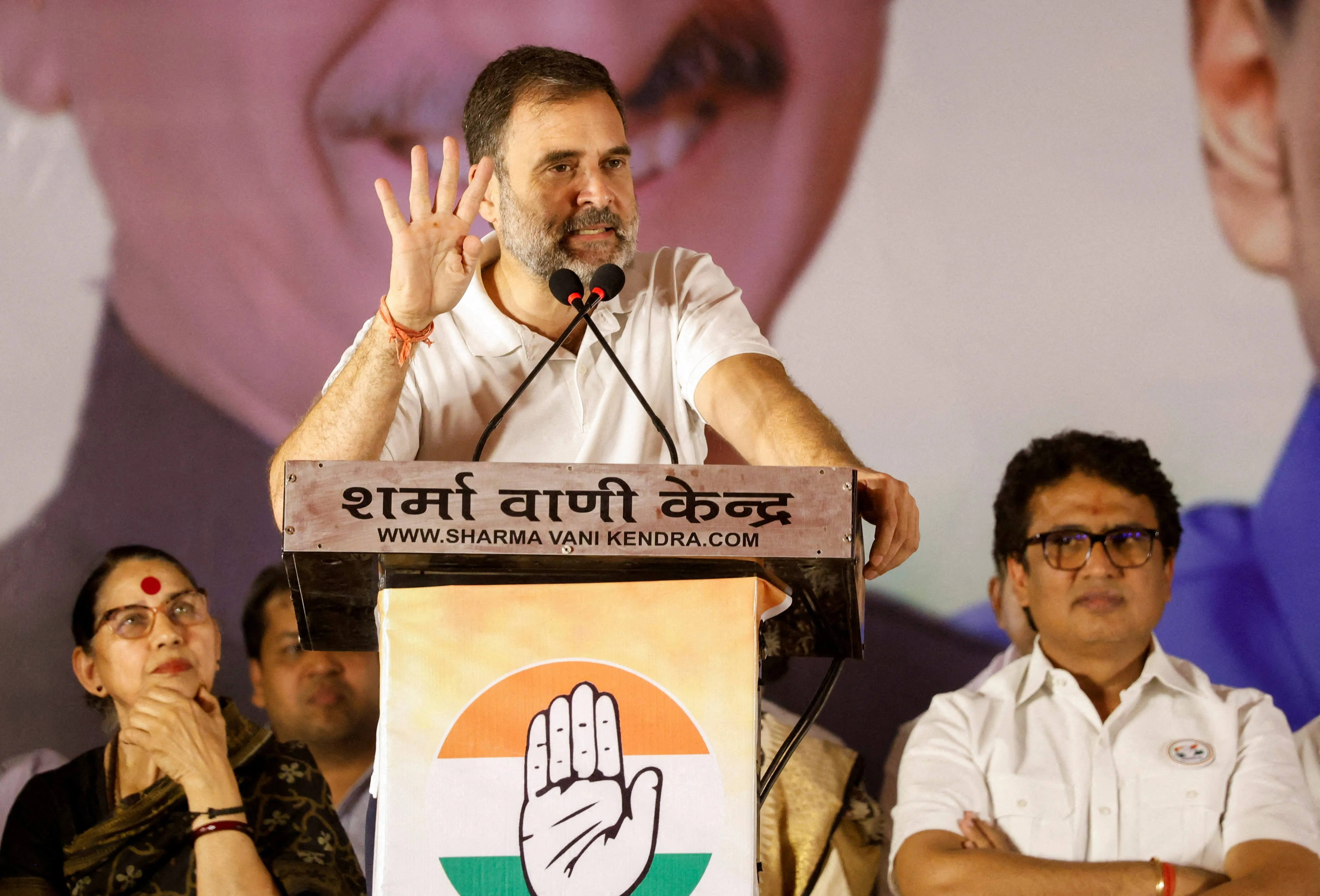 FILE PHOTO: Senior Congress Leader Rahul Gandhi holds a public meeting as part of an election campaign in Delhi
