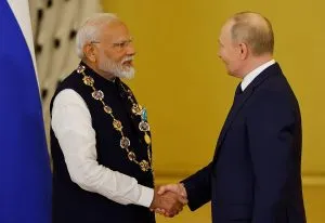 Russia's President Vladimir Putin meets with India's Prime Minister Narendra Modi in Moscow