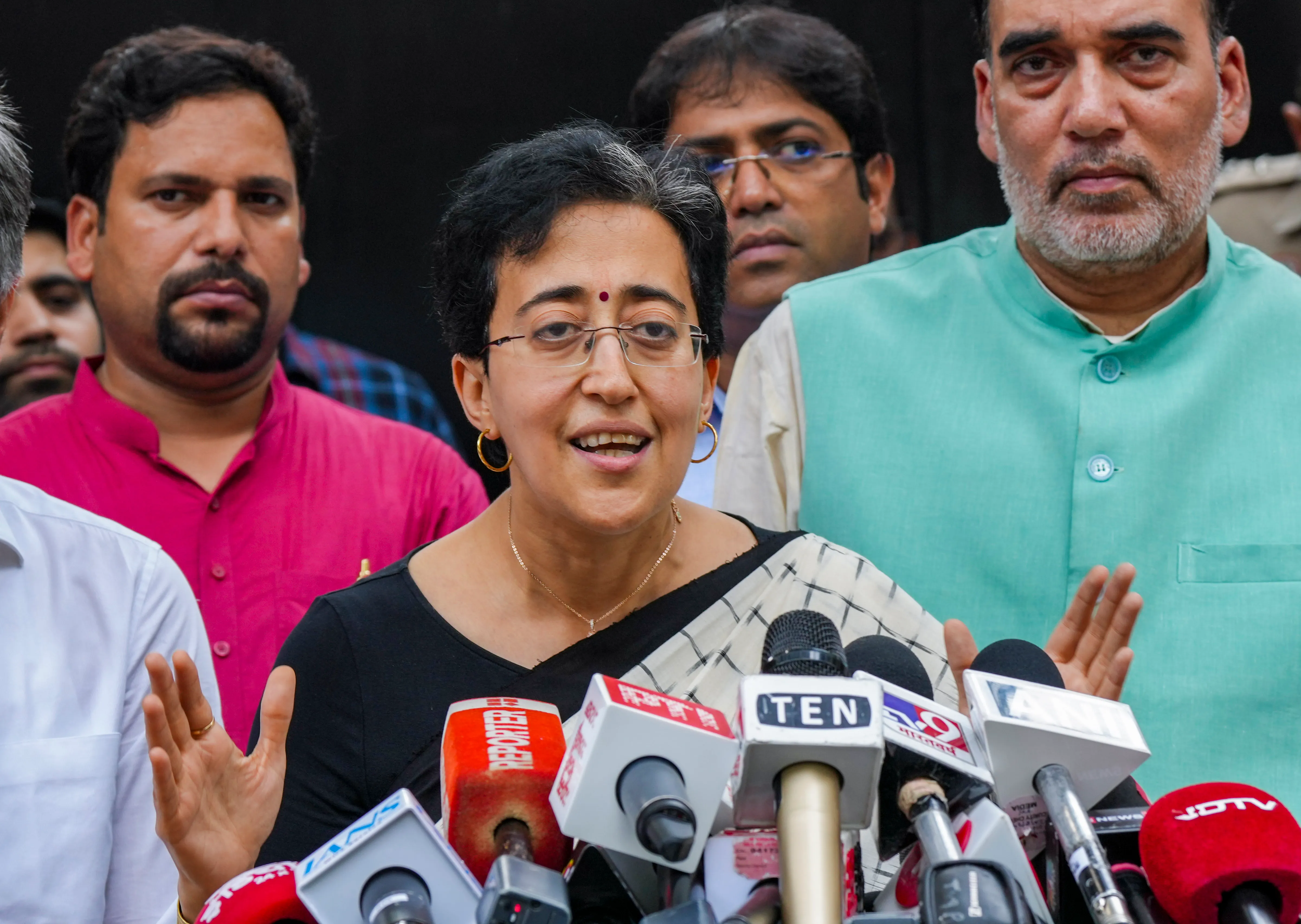 Atishi speaks to media