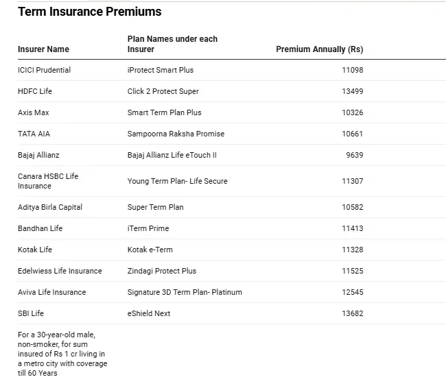 Term Insurance Premiums 