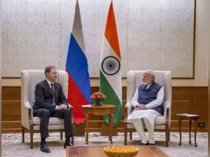 Prime Minister Narendra Modi with Russia First Deputy Chairman Denis Manturov
